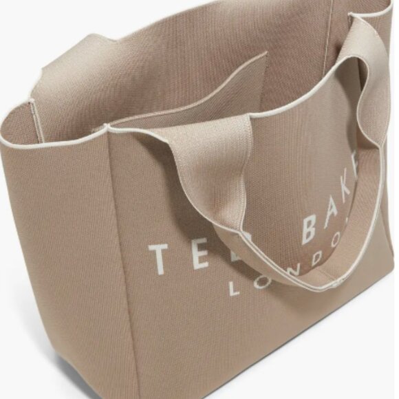 TED BAKER London Nora Knit Beige/Taupe Logo Tote LARGE NWT - Picture 3 of 13